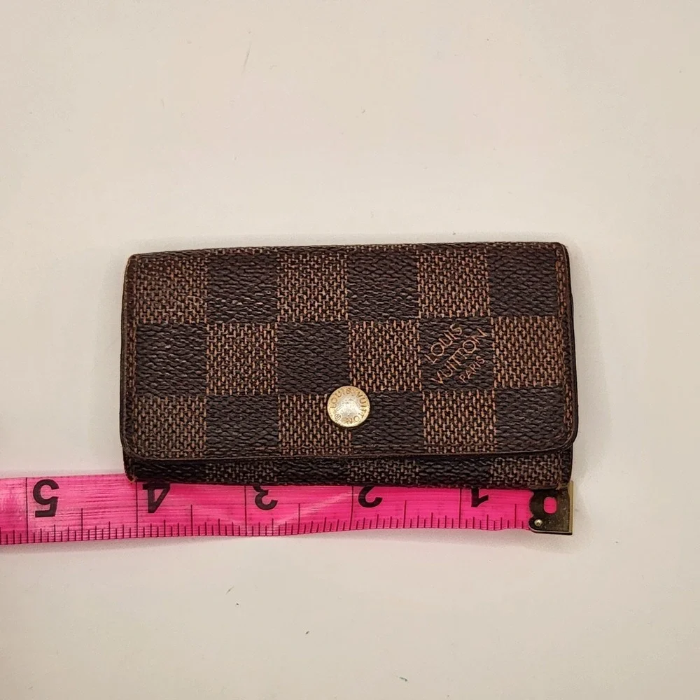Louis Vuitton Damier Ebene 4 Key Holder Case Brown Canvas Wallet Made in France